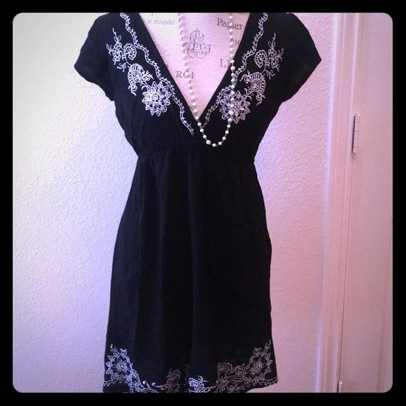 Angie flirty black dress! Embroidered top and hem. - Picture 1 of 8